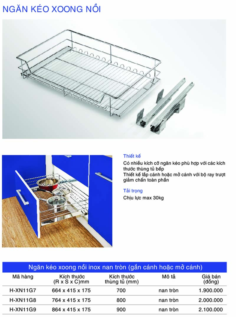 THÔNG SỐ KỸ THUẬT NGĂN KÉO XOONG NỒI TỦ DƯỚI HUGE