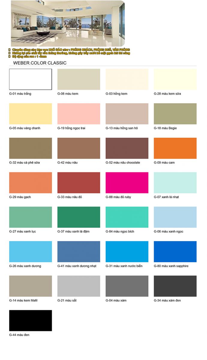 BẢNG MÀU KEO CHÀ RON WEBER COLOR CLASSIC