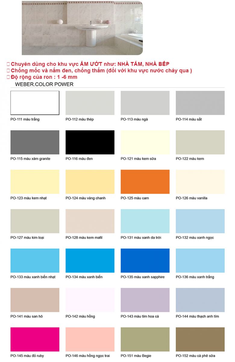 BẢNG MÀU KEO CHÀ RON WEBER COLOR POWER