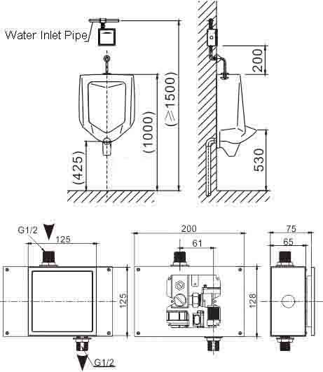 Bộ xả tiểu nam cảm ứng âm tường ATMOR AT-2083