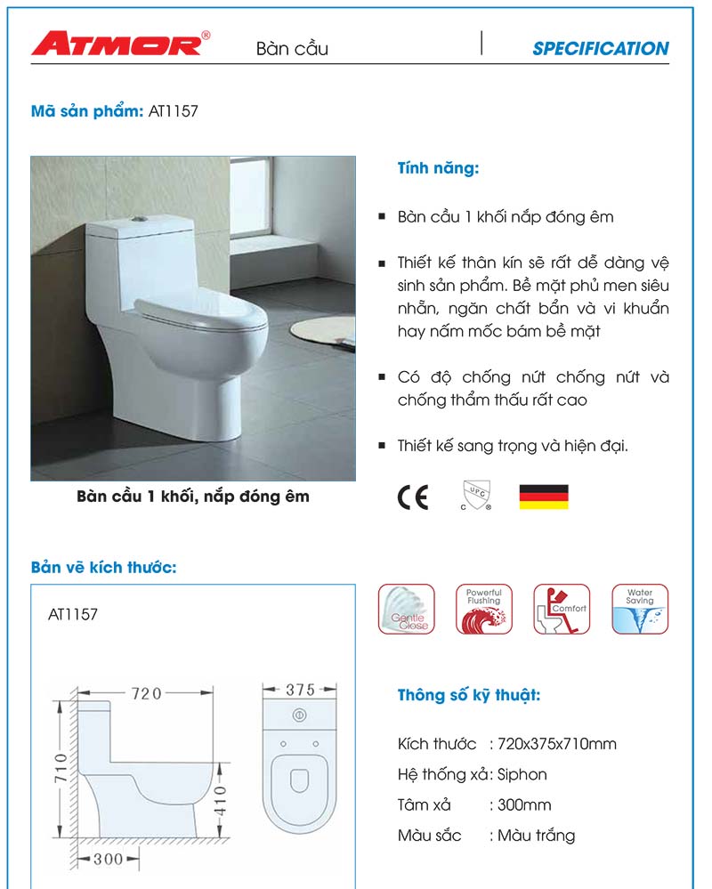 Bệt ngồi 1 khối cao cấp ATMOR AT1157