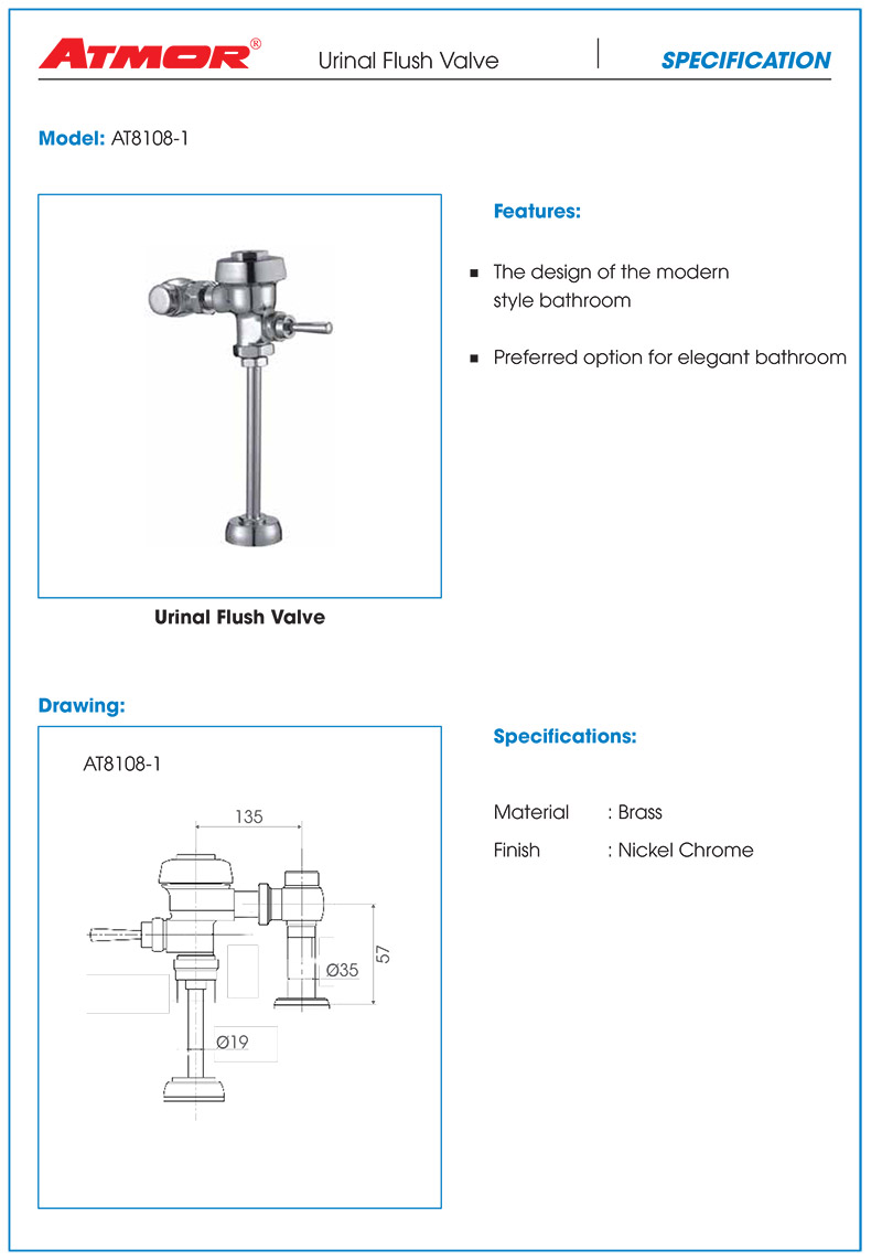 THÔNG SỐ KỸ THUẬT BỘ XẢ TIỂU NAM TAY GẠT ATMOR