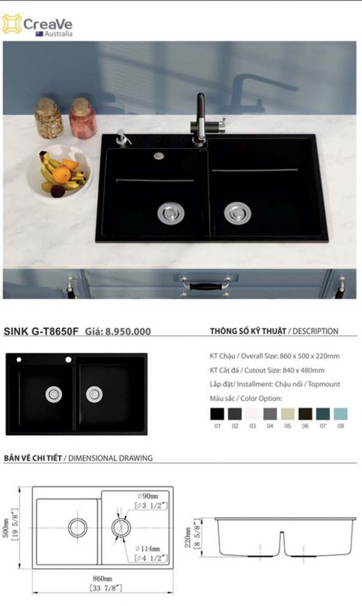 Chi tiết kỹ thuật chậu T8650F