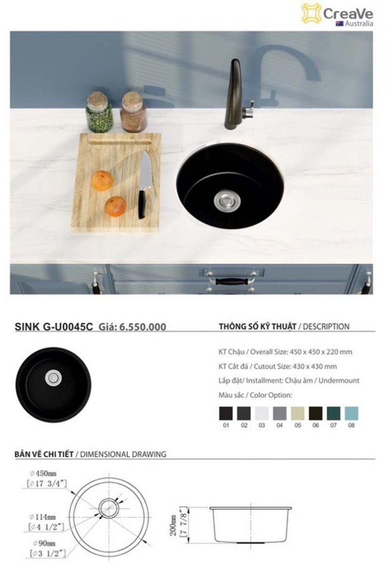 Thong so kỹ thuật chậu đá U0045C