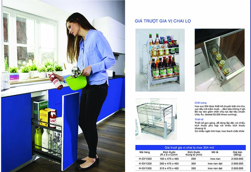 Thông số kỹ thuật kệ đựng gia vị chai lọ tủ dưới HUGE