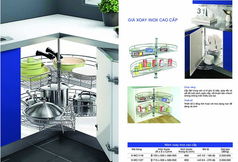 THÔNG SỐ KỸ THUẬT KỆ XOAY INOX GÓC