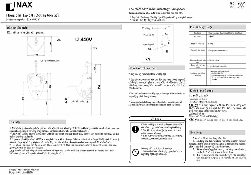 huong dan lap dat bon tieu nam inax U-440V